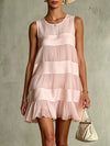 Carla - Robe courte patchwork rose clair en couches de chiffon plissé et satiné