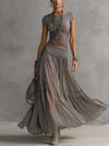 Vesper | Lace-Paneled Top & Pleated Maxi Skirt Set