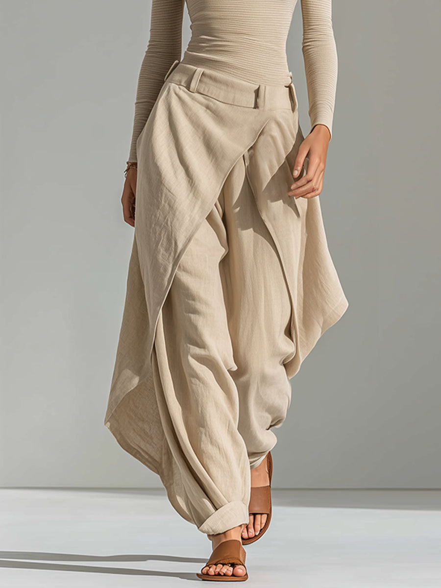 Carlotta | Ensemble beige avec top bateau et pantalons larges drapés