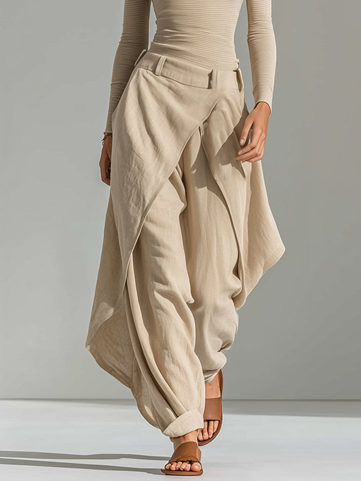 Carlotta | Ensemble beige avec top bateau et pantalons larges drapés