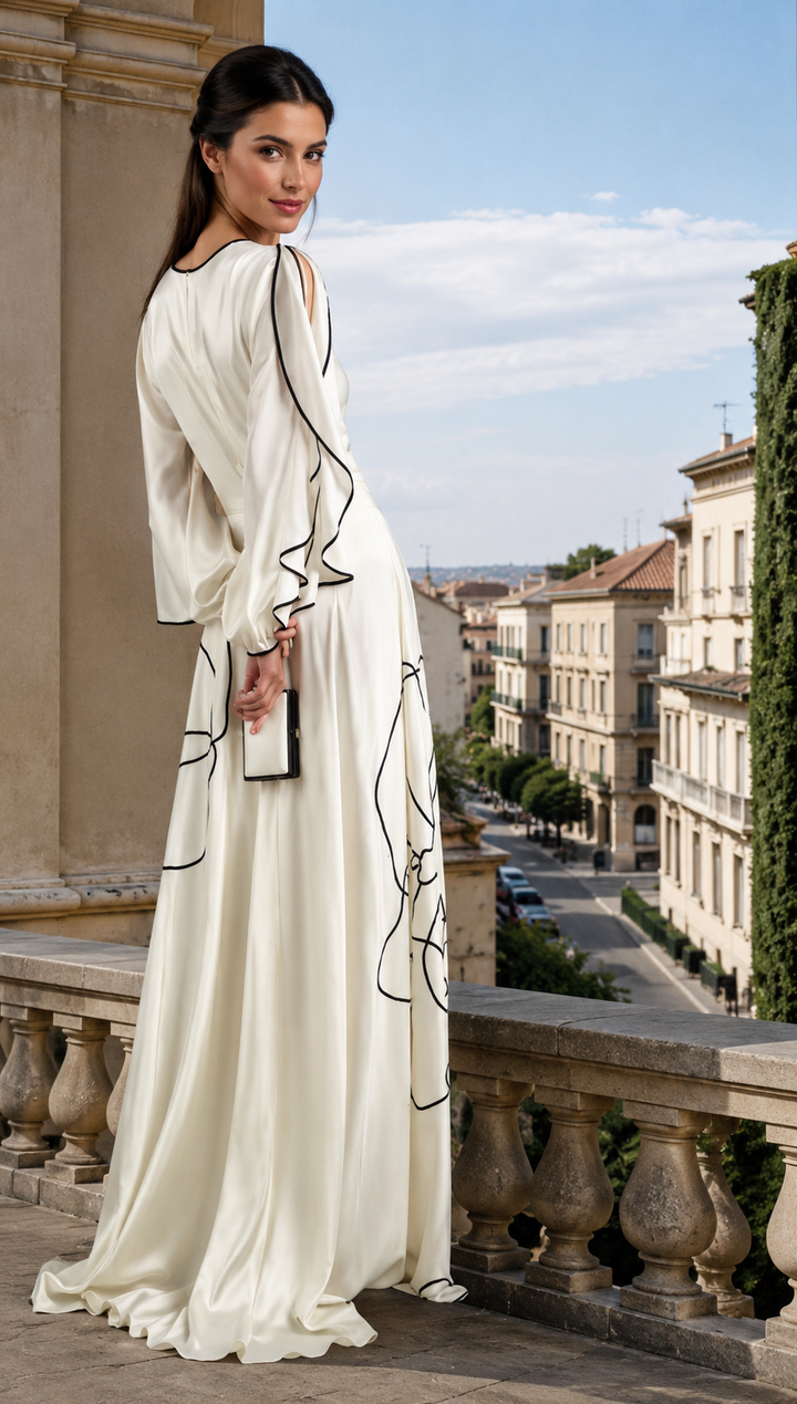 Robe Rachel en satin, manches ballon tailles (34-48)