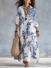 Dahlia | Robe maxi à boutons floraux bleus bohèmes
