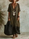 Robe maxi à manches courtes en V avec imprimé léopard pour femmes