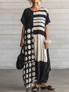 Robe Maxi Décontractée Rétro en Coton-Lin pour Femmes — Col Rond, Manches Courtes