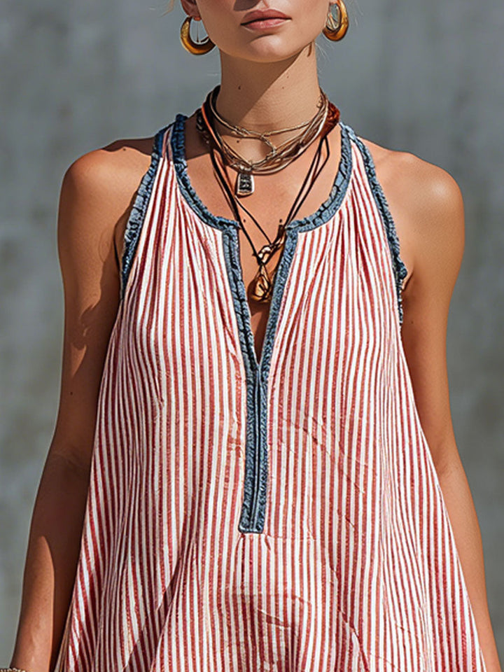 Fiammetta | Mini robe à rayures sans manches avec volants et décolleté rond