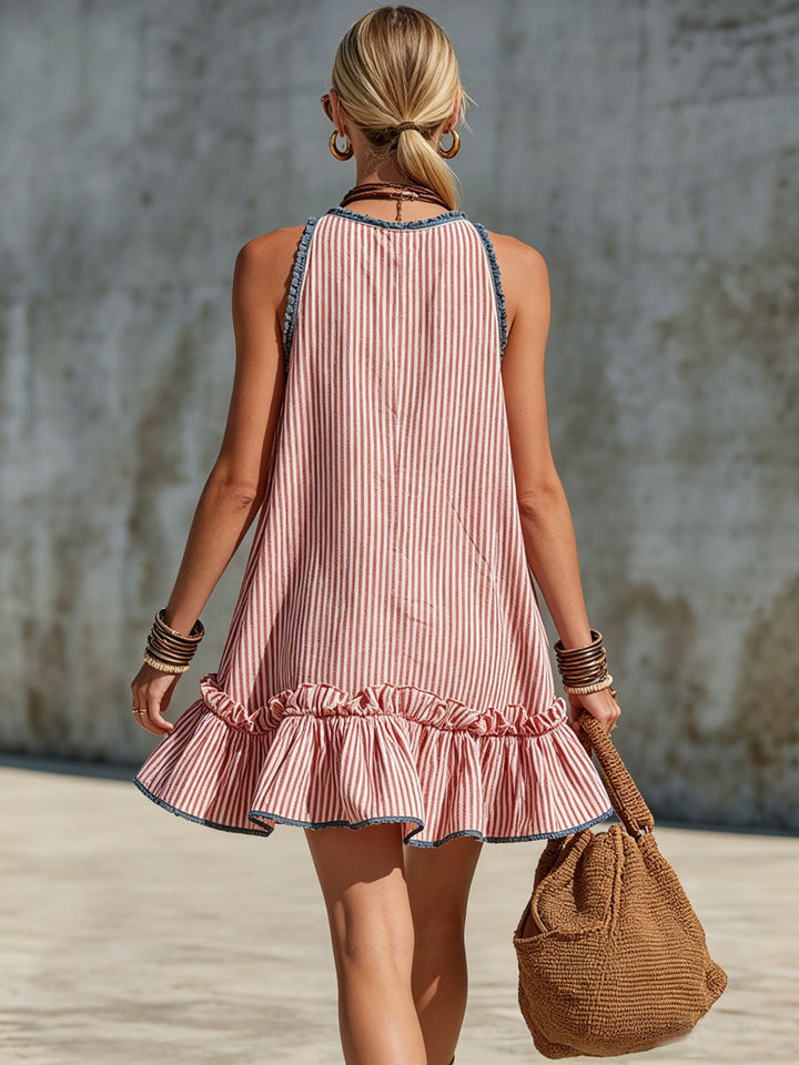Fiammetta | Mini robe à rayures sans manches avec volants et décolleté rond