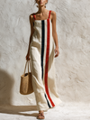 Robe maxi sans manches en mélange de lin à rayures verticales