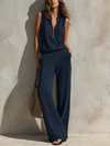 Nicoletta | Ensemble bleu marine avec top sans manches et pantalons amples