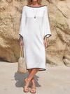 Robe Midi Tricot à Col Bateau pour Femmes avec Manches Évasées 3/4