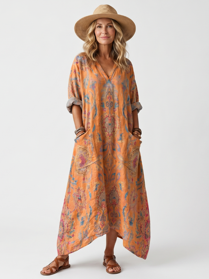 Remi | Robe midi oversized imprimée à encolure en V avec poches