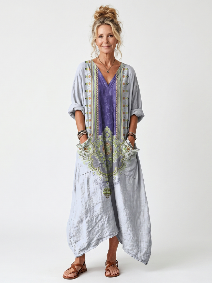 Raina | Robe midi surdimensionnée à poches avec panneau contrasté et broderie