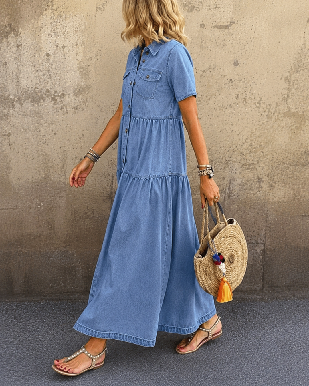 Grace | Robe Midi en Jean à Boutons