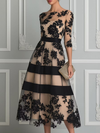 Robe Midi A Ligne Élegante en Dentelle Noire