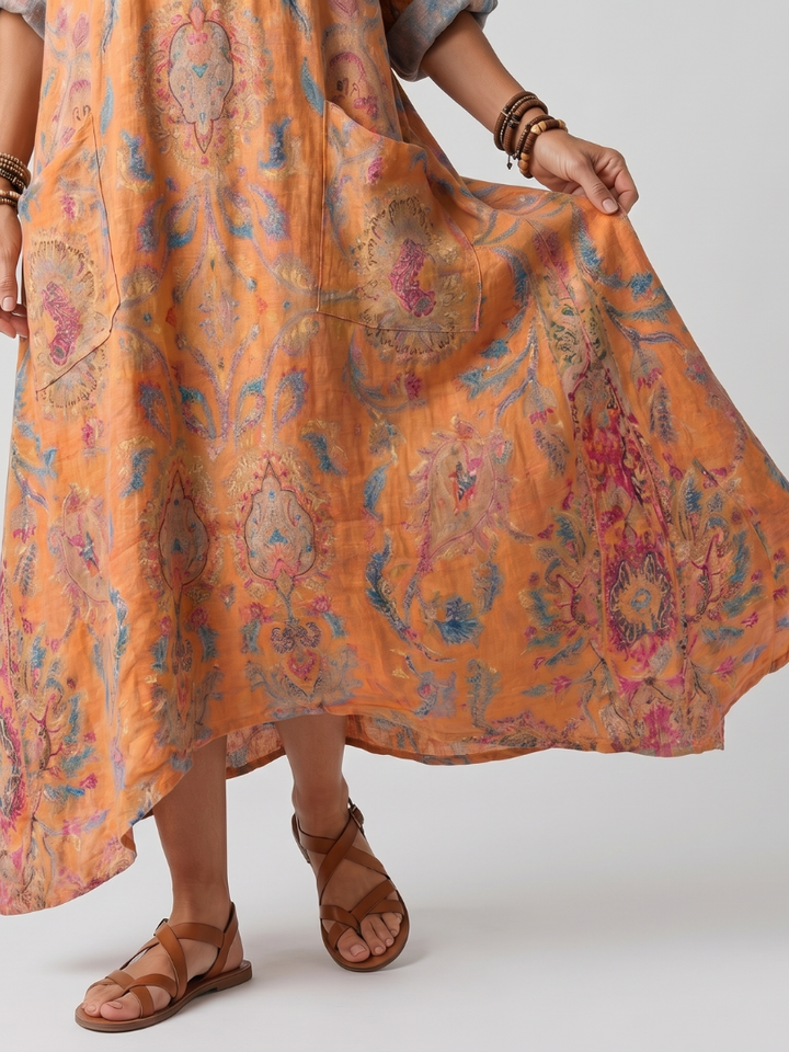 Remi | Robe midi oversized imprimée à encolure en V avec poches
