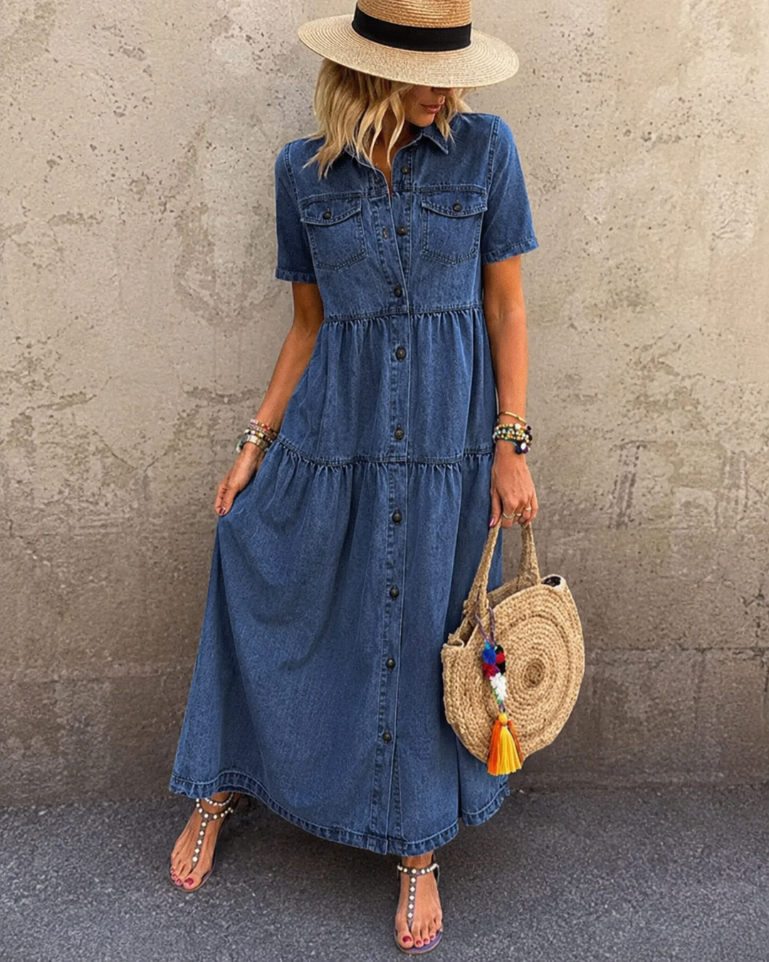 Grace | Robe Midi en Jean à Boutons