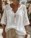 Blouse Unicolore à Panneaux et Col en V