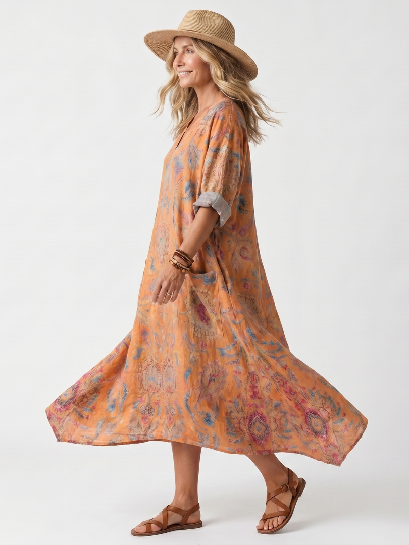Remi | Robe midi oversized imprimée à encolure en V avec poches