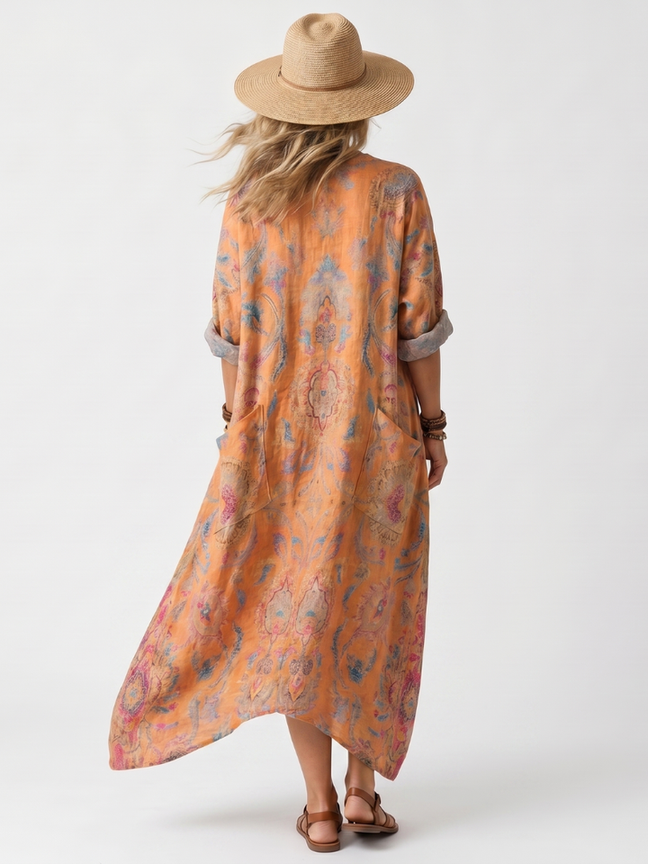 Remi | Robe midi oversized imprimée à encolure en V avec poches