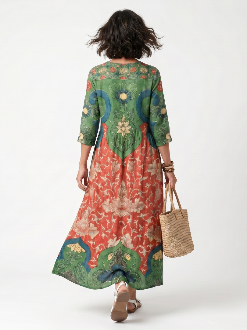 Sloane | Robe Midi à Imprimé Mixte avec Col en V et Poches