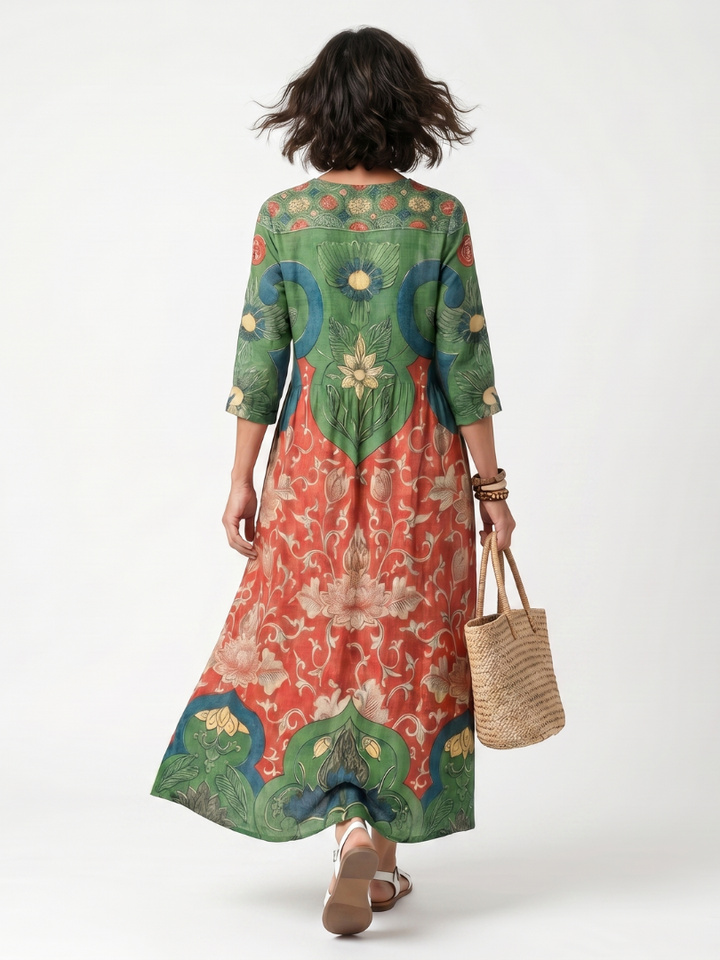 Sloane | Robe Midi à Imprimé Mixte avec Col en V et Poches