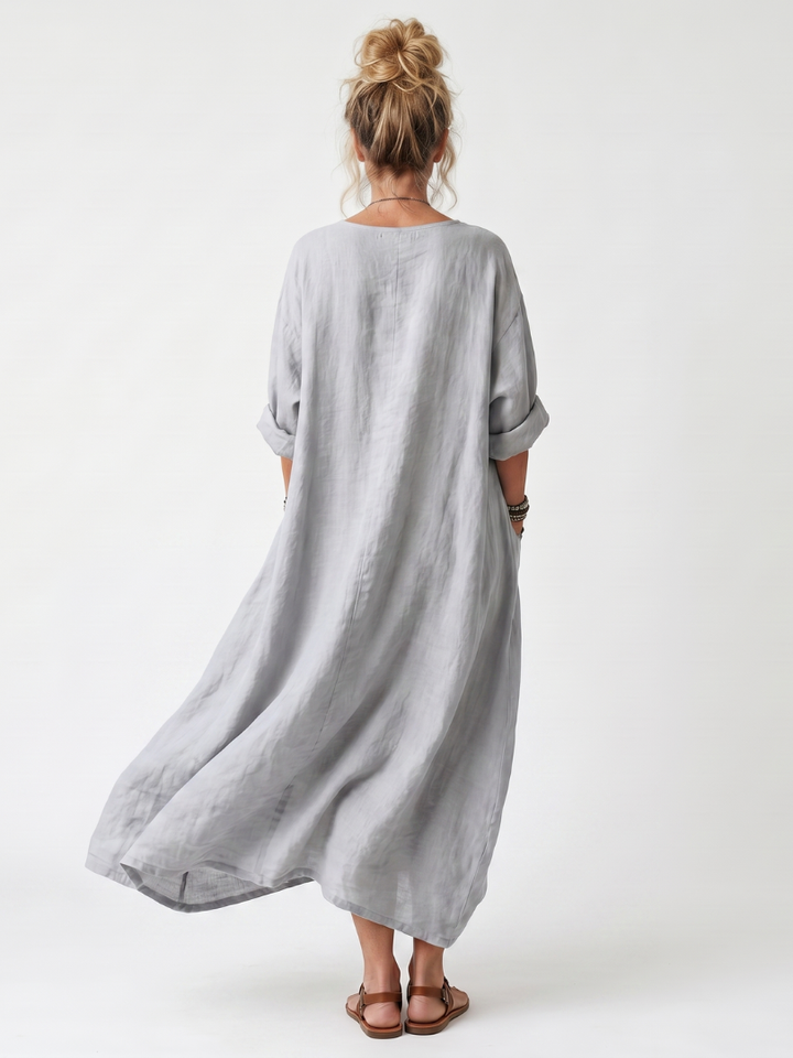 Raina | Robe midi surdimensionnée à poches avec panneau contrasté et broderie