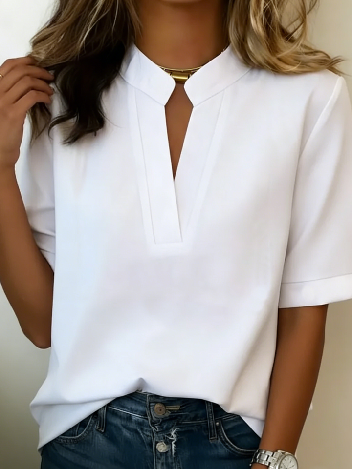 Blouse Chic à Col en V et Détail Doré