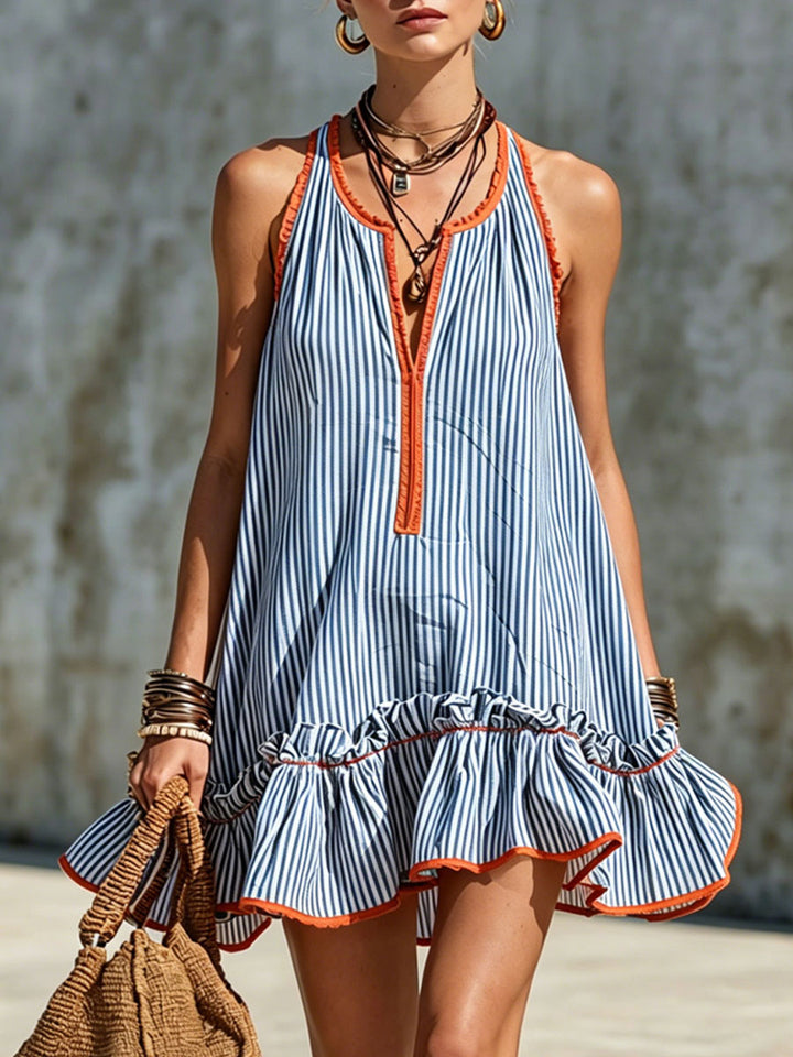 Fiammetta | Mini robe à rayures sans manches avec volants et décolleté rond
