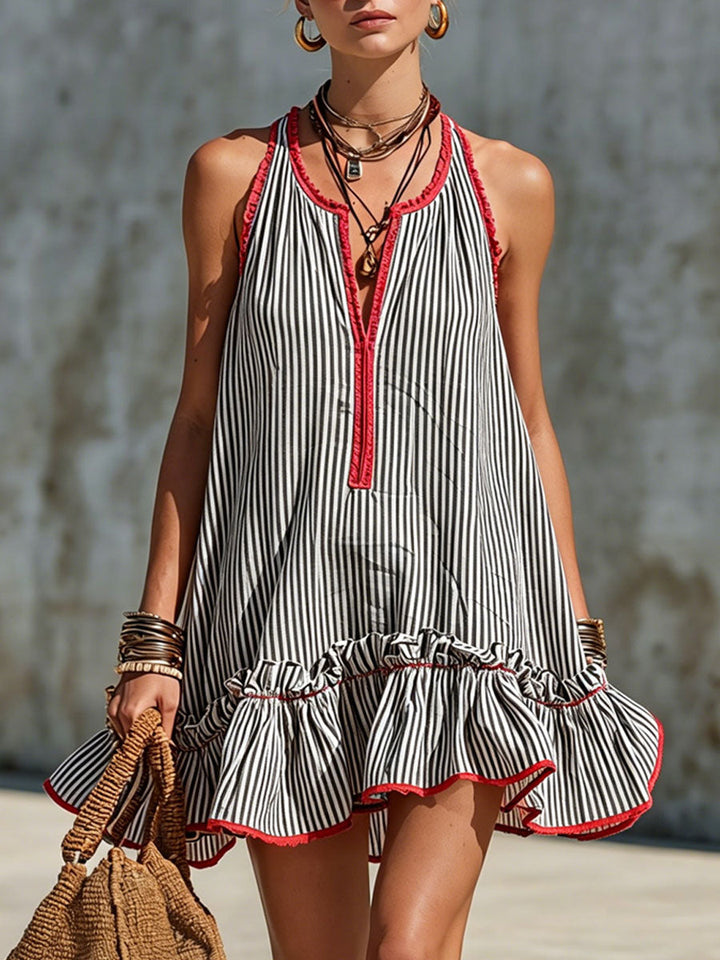 Fiammetta | Mini robe à rayures sans manches avec volants et décolleté rond