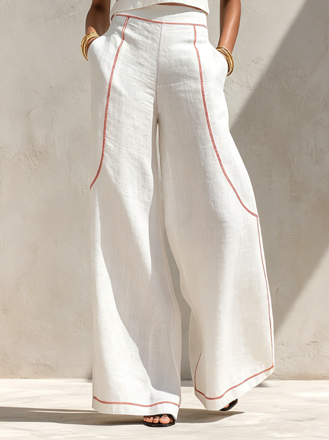 Vittoria | Coordonné blanc avec top sans manches et pantalons à jambes larges
