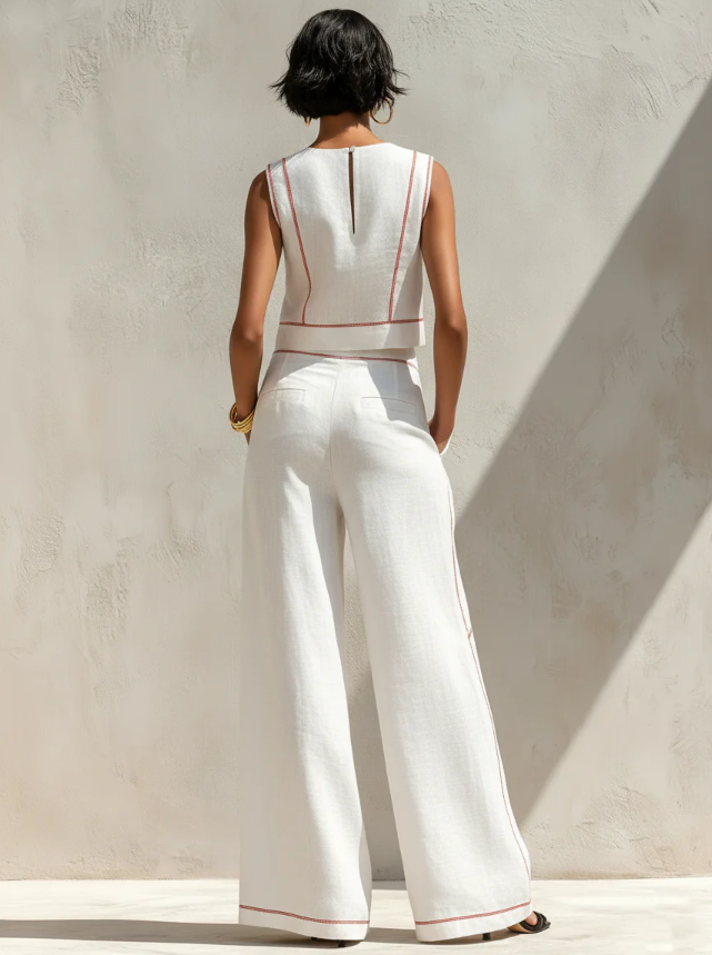 Vittoria | Coordonné blanc avec top sans manches et pantalons à jambes larges