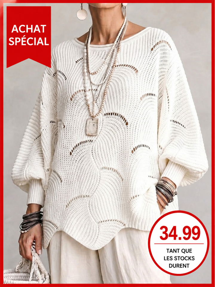 Haut en tricot à manches lanternes amples avec motif en vagues creuses