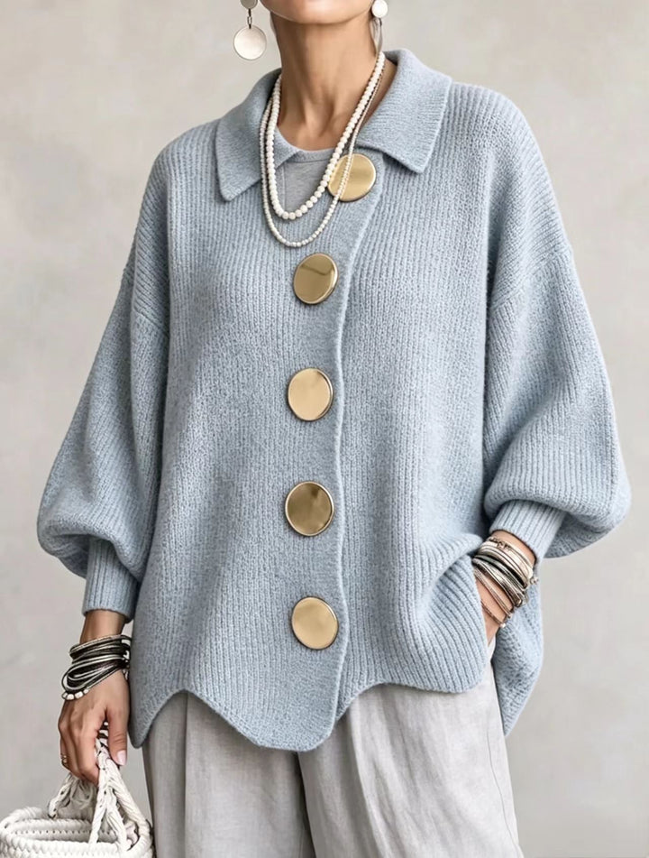 Isadora | Cardigan Oversize avec Col et Grands Boutons en Métal