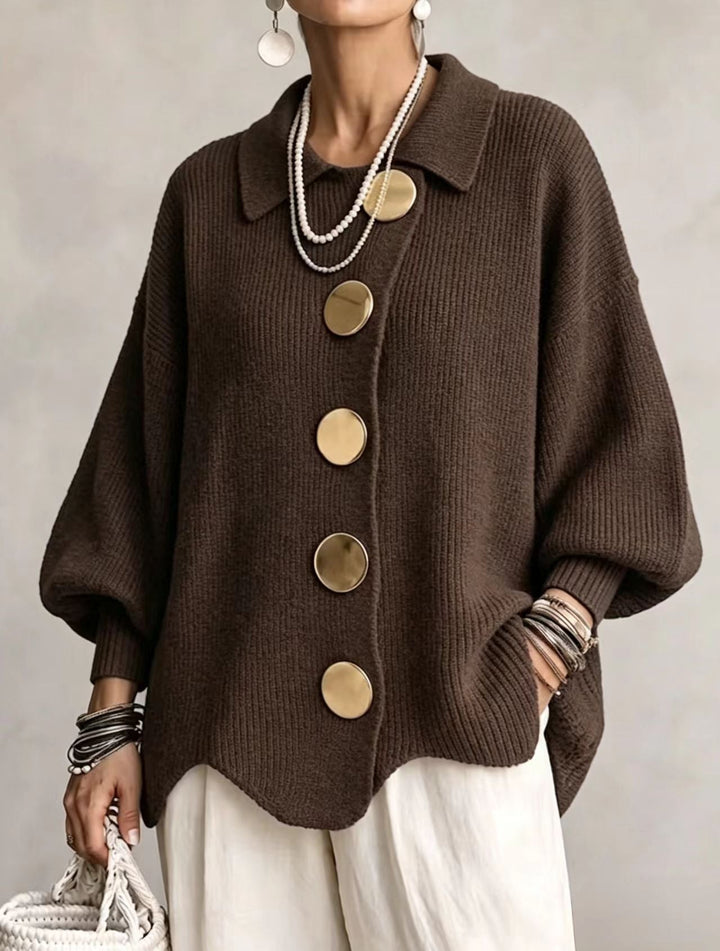 Isadora | Cardigan Oversize avec Col et Grands Boutons en Métal