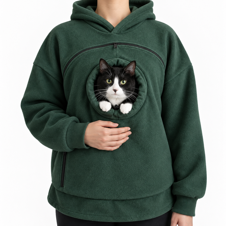 Hoodie de transport pour chat — Poche frontale zippée