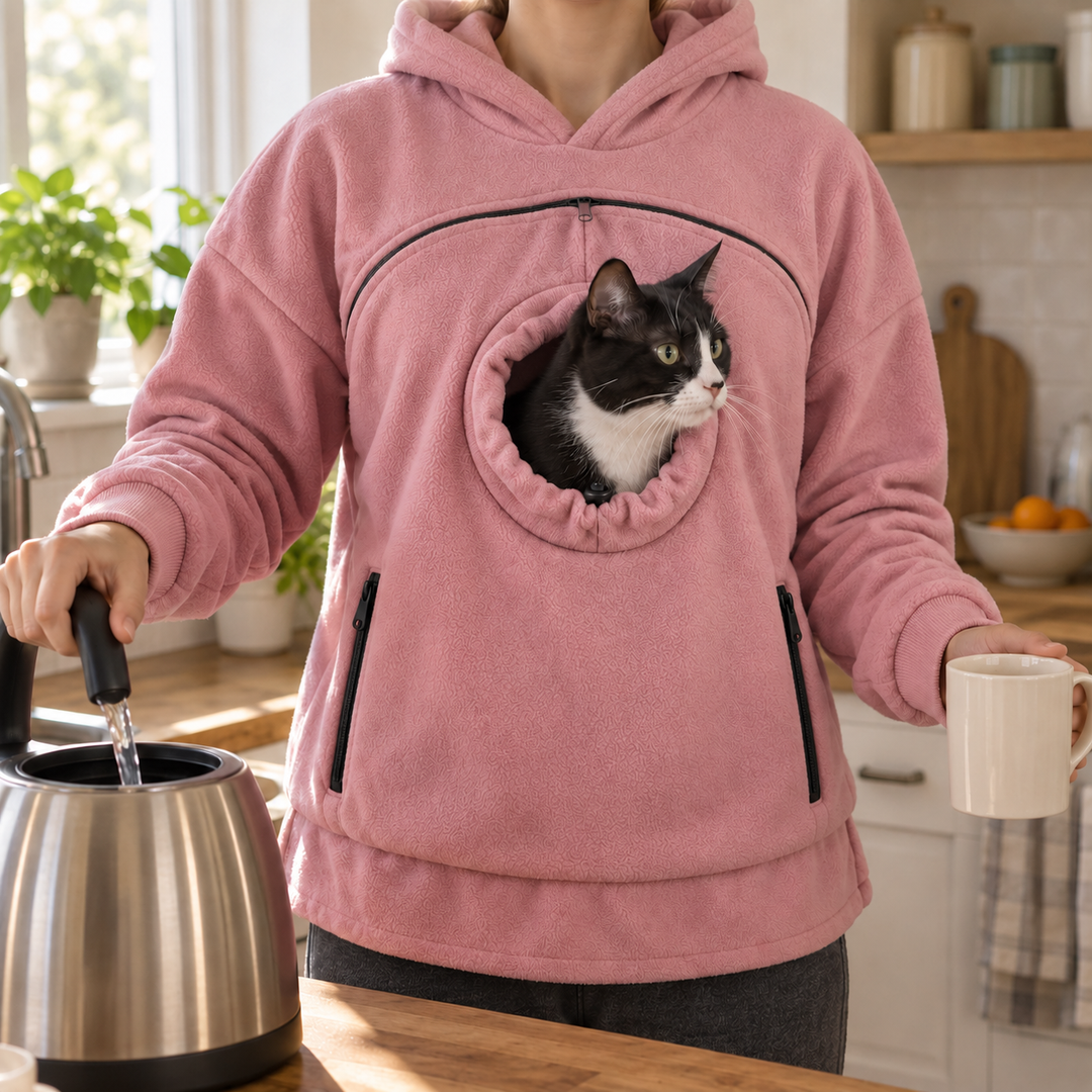 Hoodie de transport pour chat — Poche frontale zippée