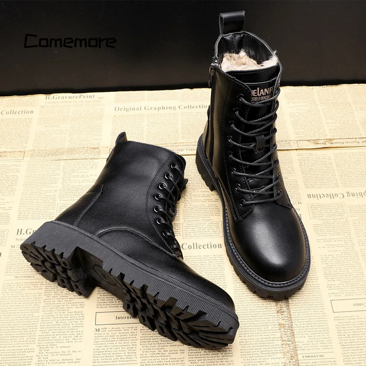 Delphine | Bottes d'hiver noires en cuir
