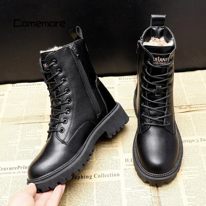 Delphine | Bottes d'hiver noires en cuir