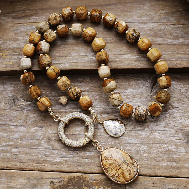 Collier Lariat en Perles avec Pendentif en Améthyste Naturelle