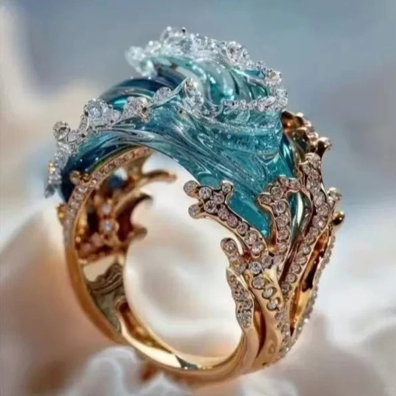 4PCS Set Wave Rings Earrings Pendants Sets Ocean Style