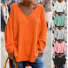 Women's Comfortable V-Neck Long Sleeve Knit Sweater Solid Color Casual Loose Fit Pullover Top Versatile Long Sleeve
