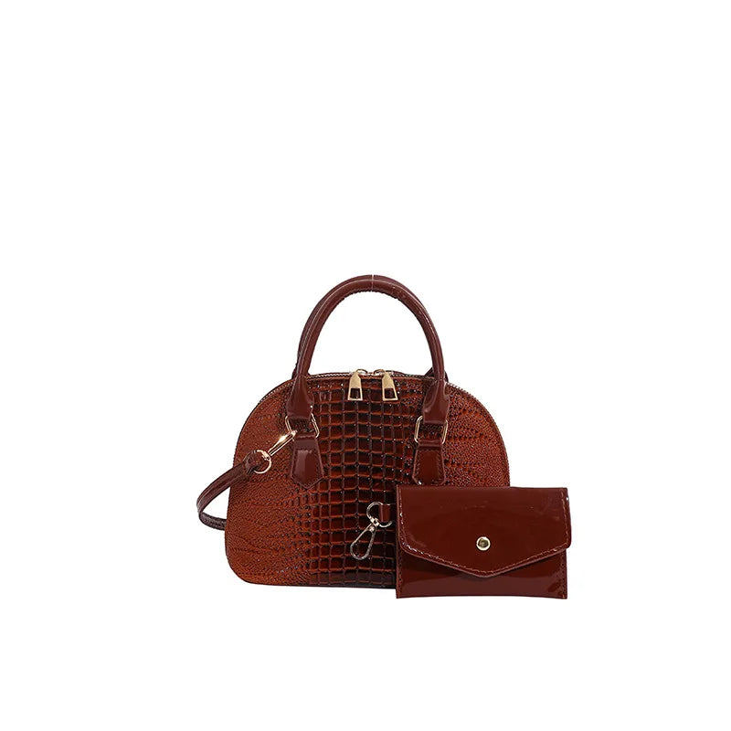 Sac Shell en Cuir Véritable à Motif Crocodile Polyvalent