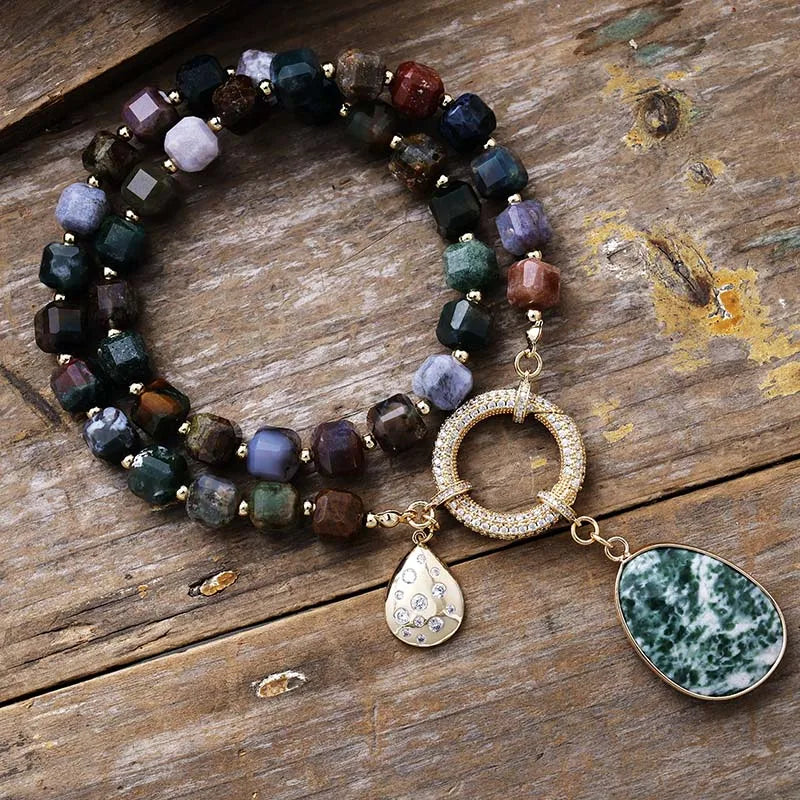 Collier Lariat en Perles avec Pendentif en Améthyste Naturelle