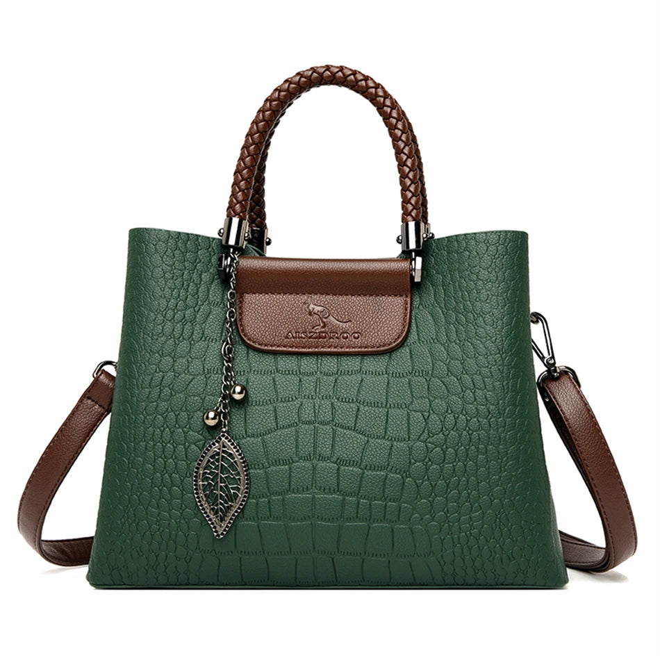 Sac bandoulière en cuir véritable 3 couches alligator pour femmes, sac à main de luxe designer