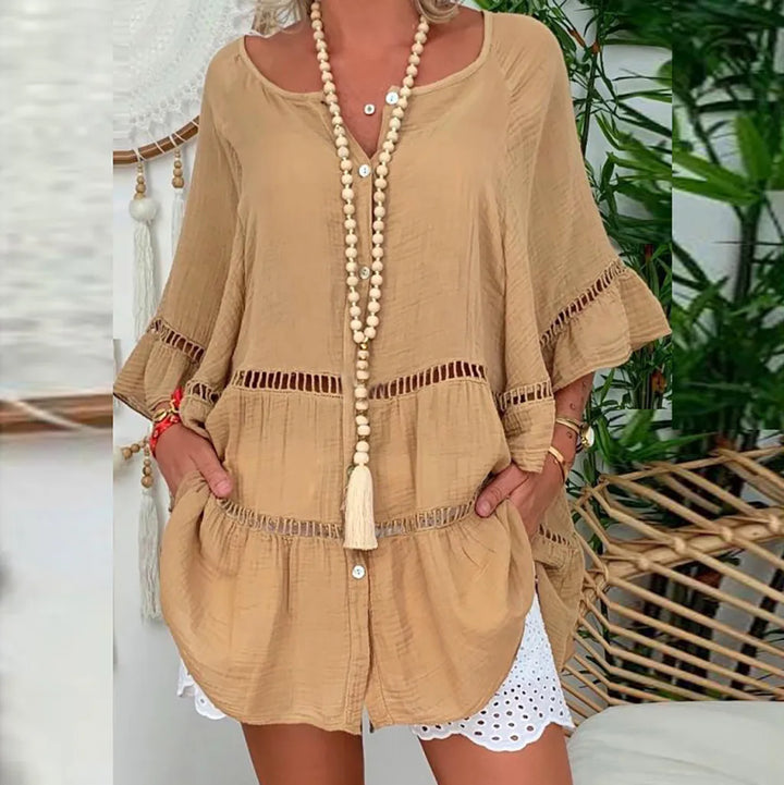 Robe d'été sexy, ample et ajourée, col en V, manches longues, en coton et lin, robes de soirée oversize, tailles S à 5XL