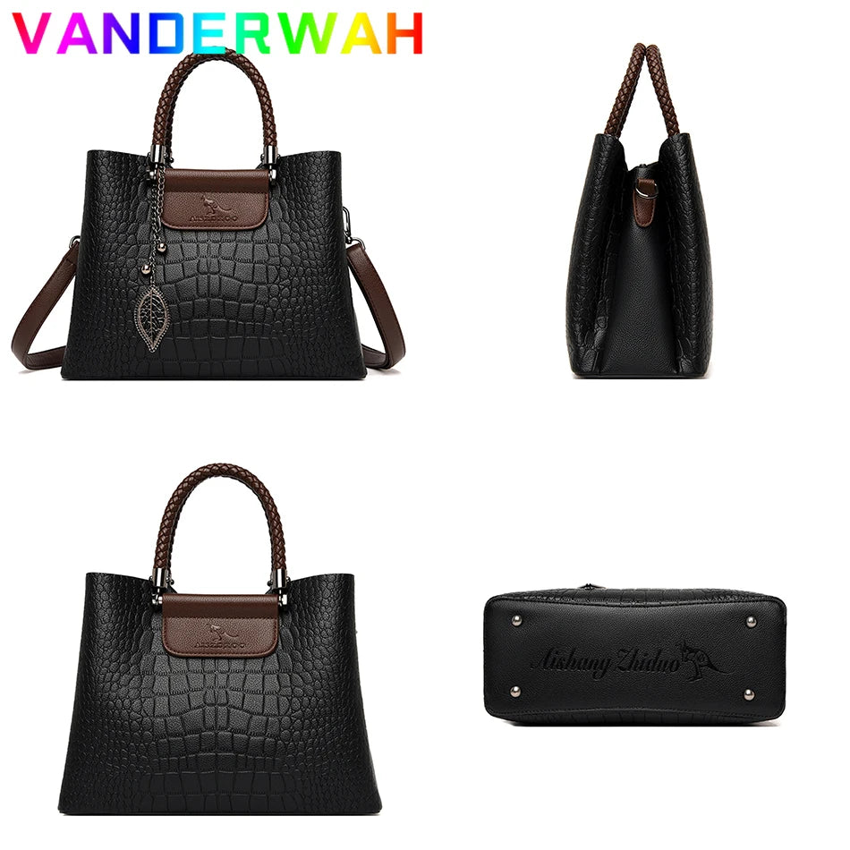 Sac bandoulière en cuir véritable 3 couches alligator pour femmes, sac à main de luxe designer