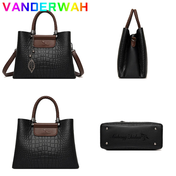 Sac bandoulière en cuir véritable 3 couches alligator pour femmes, sac à main de luxe designer