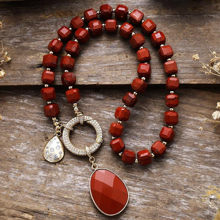 Collier Lariat en Perles avec Pendentif en Améthyste Naturelle