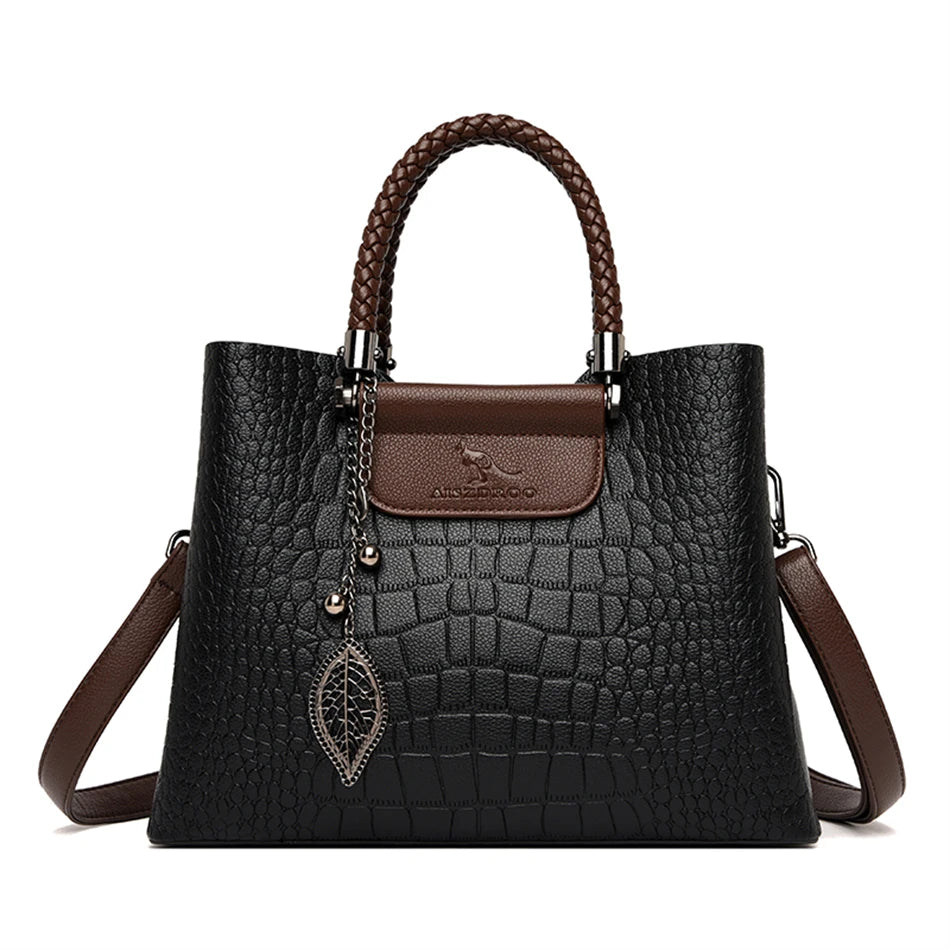 Sac bandoulière en cuir véritable 3 couches alligator pour femmes, sac à main de luxe designer