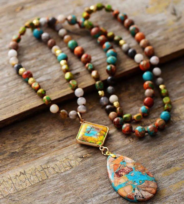 Superbe nouveau collier pendentif géométrique en pierres naturelles anciennes pour femmes, chaîne de chapelet élégante, bijoux cadeaux en gros