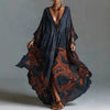 Robe Élégante de Mode à Col V Imprimé Vintage pour Femmes, Robe Décontractée à Manches Chauve-Souris, Robe Couvrante Confortable